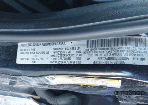 2014 Fiat 500L Trekking из США, поврежденный, VIN ZFBCFADH6EZ008014